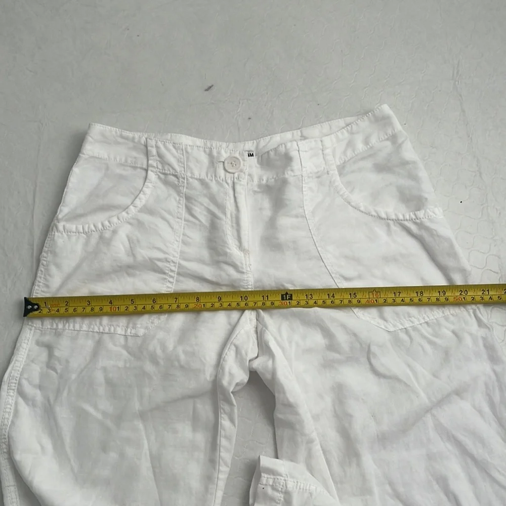 H&M white linen wide leg roll up pants